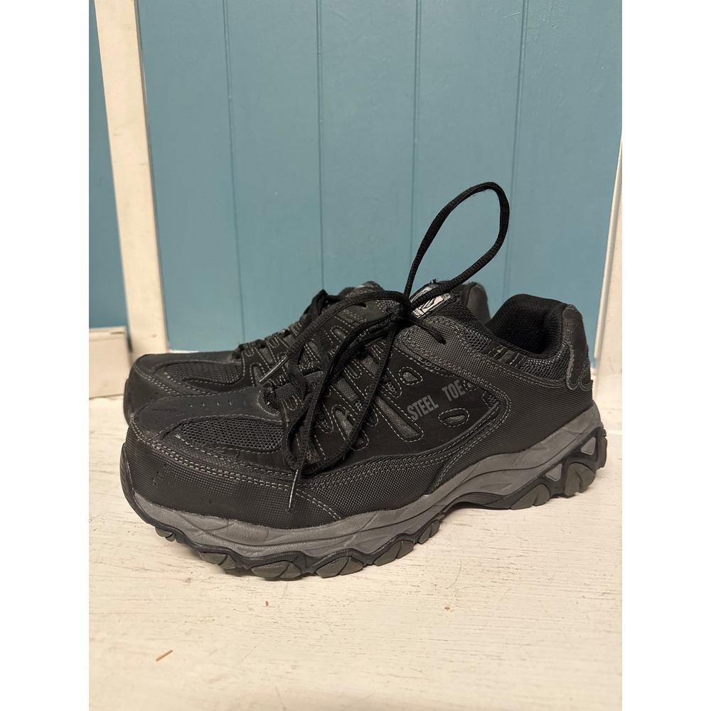 Skechers Work Steel Toe Mens Black Charcoal Safety Shoes 77055W BKCC Size 10.5